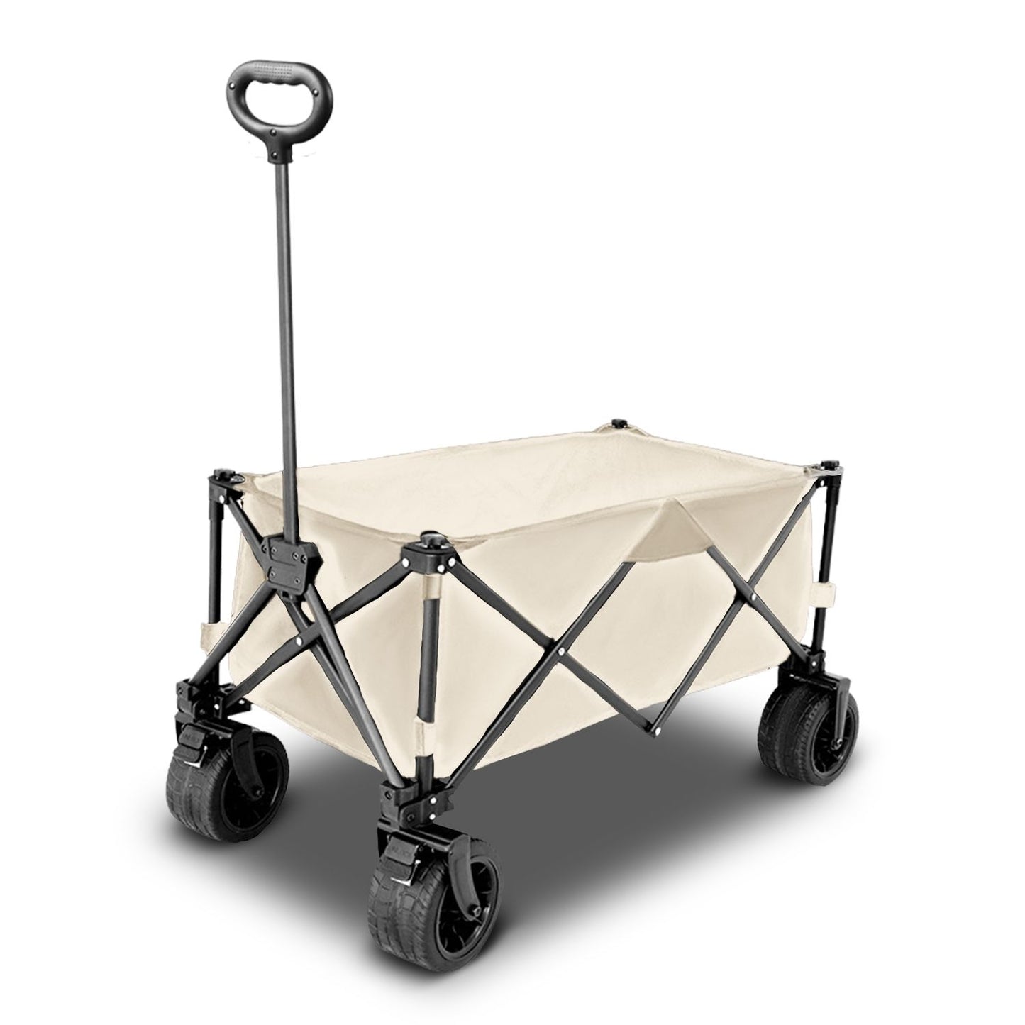 KILIROO Folding Wagon Trolley Cart with Wide Wheels and Rear Tail Gate (Khaki) KR-CPC-102-RJ