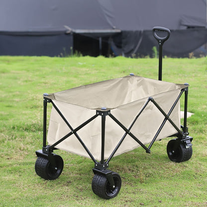 KILIROO Folding Wagon Trolley Cart with Wide Wheels and Rear Tail Gate (Khaki) KR-CPC-102-RJ