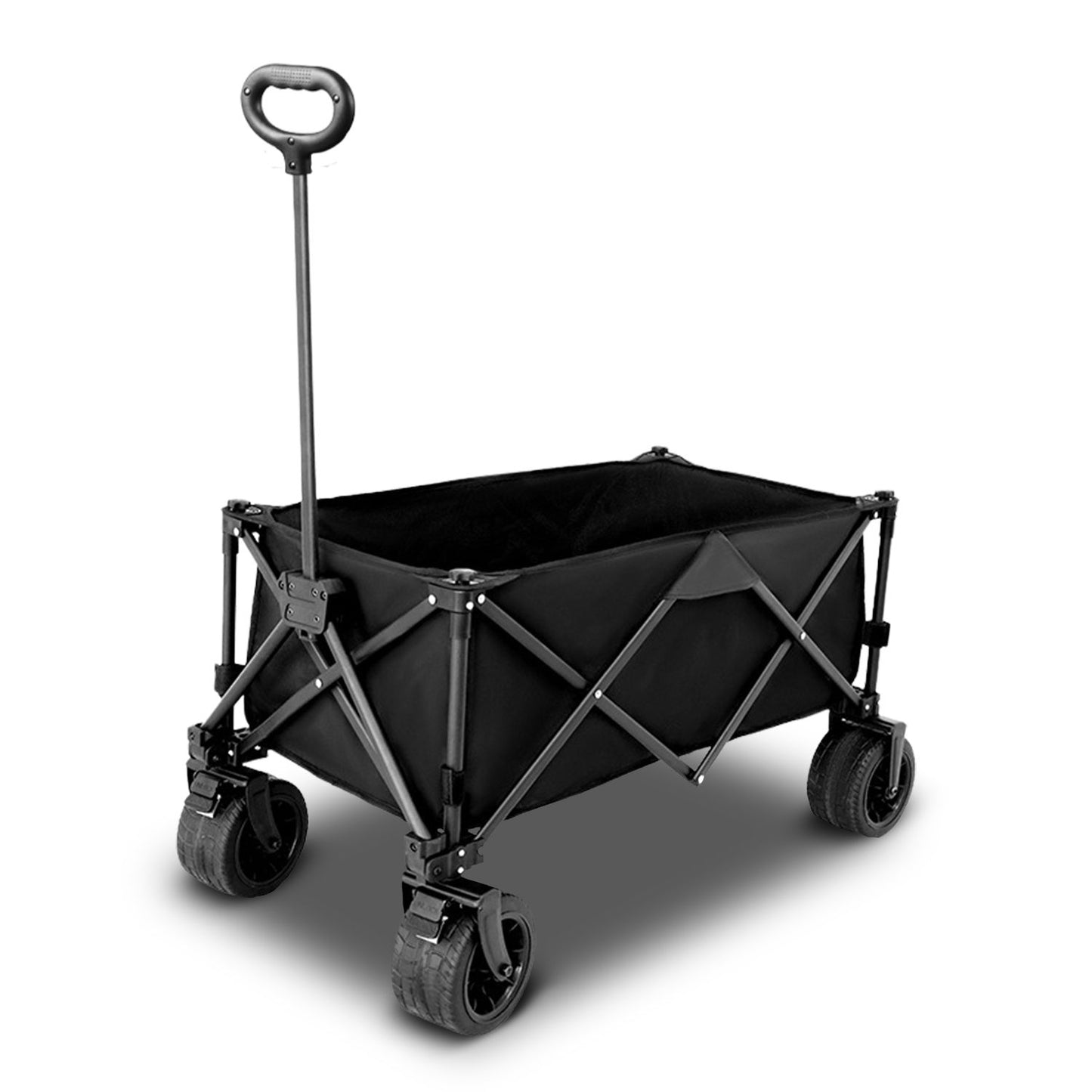 KILIROO Folding Wagon Trolley Cart with Wide Wheels and Rear Tail Gate (Black) KR-CPC-101-RJ