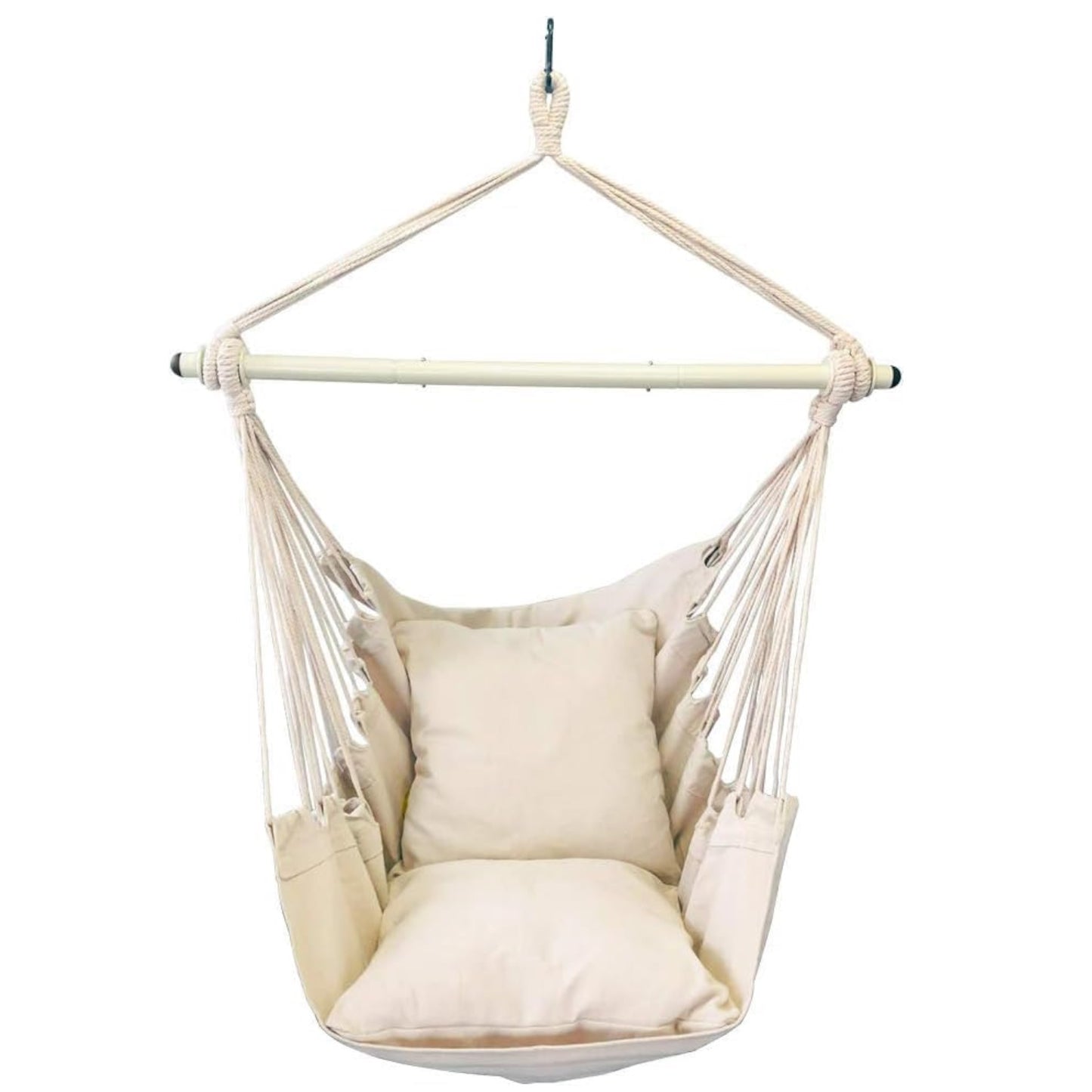 NOVEDEN Hammock Chair Hanging Rope Swing with 2 Seat Cushions Included (Beige)