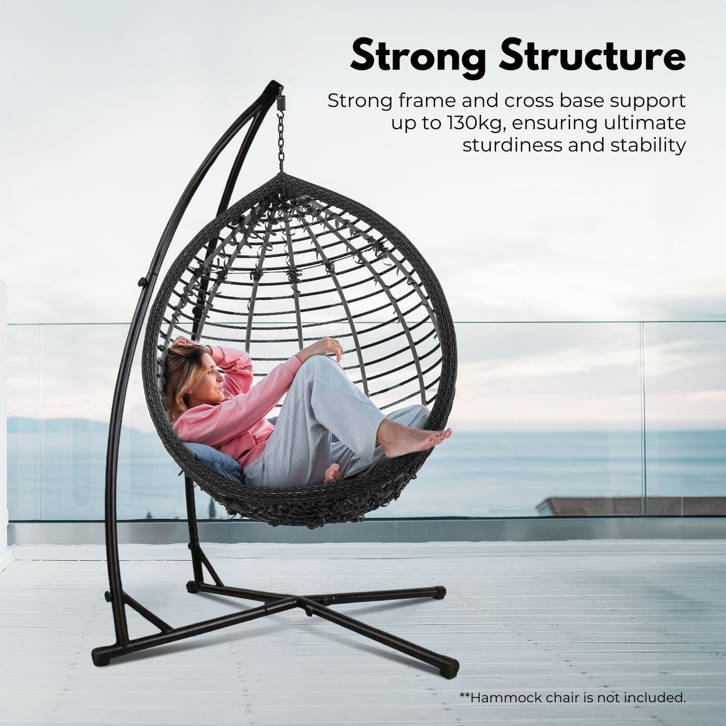 NOVEDEN Hammock Chair Stand for Hanging Air Porch Swing Chair (Black)