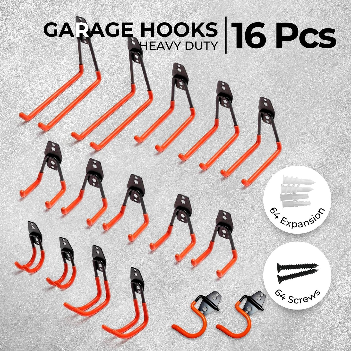 RYNOMATE 16 Pack Garage Hooks Heavy Duty (Orange) RNM-HHD-100-NK