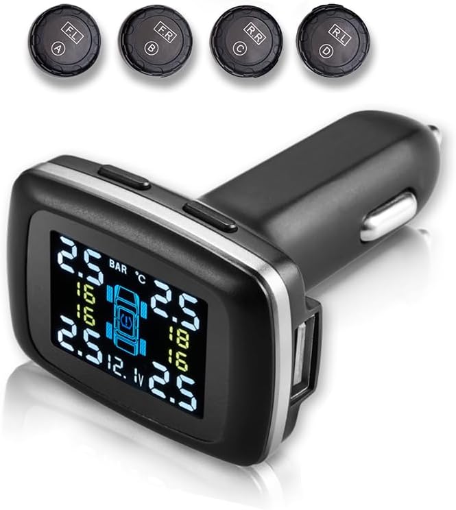 RYNOMATE Tire Pressure Monitoring System (External TPMS 12V Socket 4 Sensor) RNM-TPMS-102-LBD