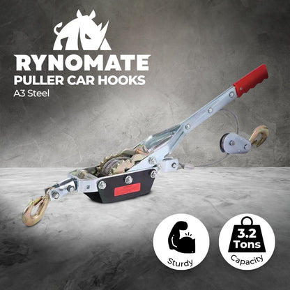 RYNOMATE 4-Ton Hand Winch Puller with Double Car Hook RNM-HWP-100-XY