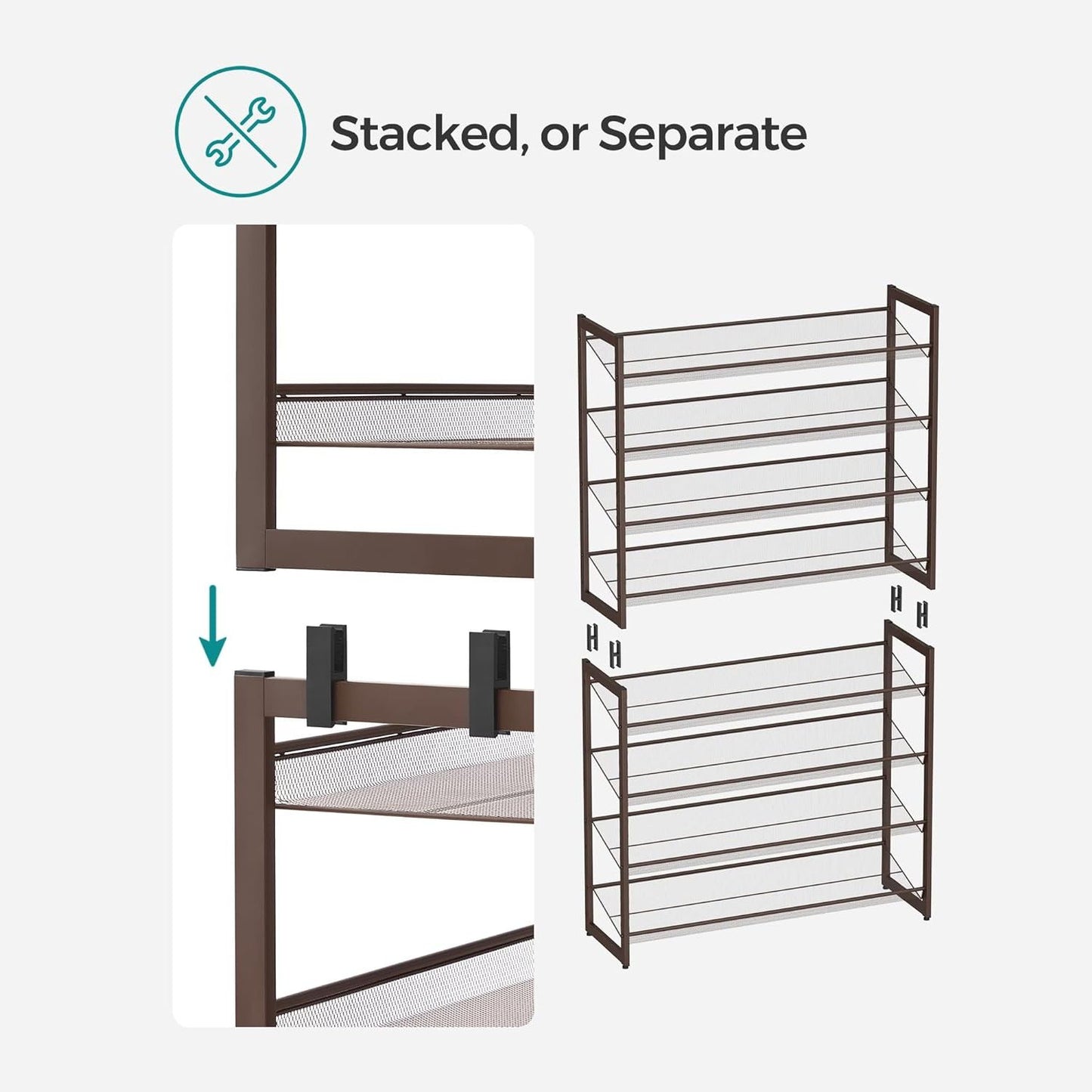 SONGMICS 8-Tier Shoe Rack Storage 32 pairs with Adjustable Shelves Bronze