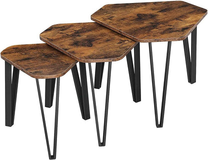 VASAGLE Nesting Coffee Table Set of 3 Rustic Brown and Black LNT14BXV1