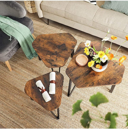 VASAGLE Nesting Coffee Table Set of 3 Rustic Brown and Black LNT14BXV1