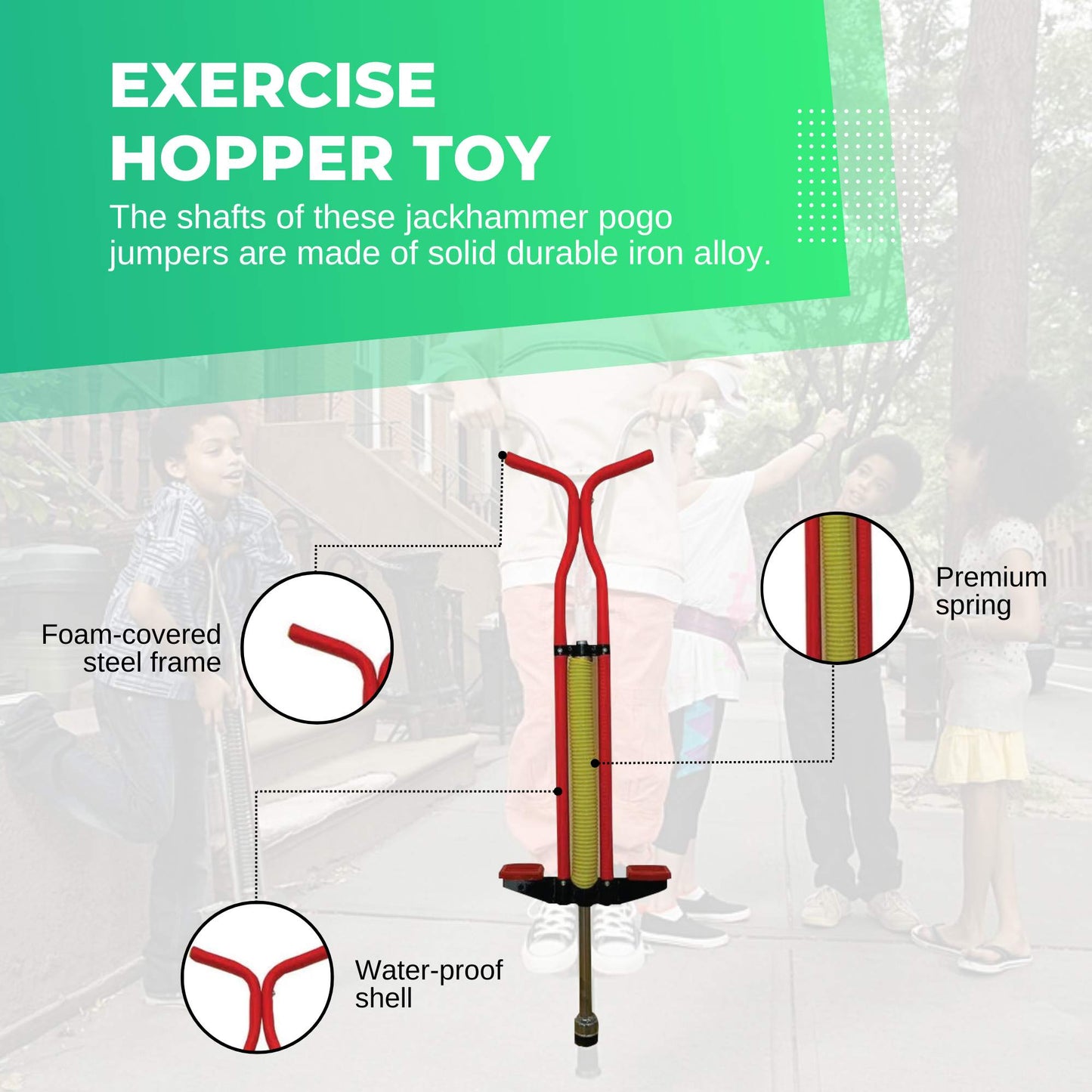 Red Pogo Stick Kids - Childrens Jumping Jackhammer Exercise Hopper Toy