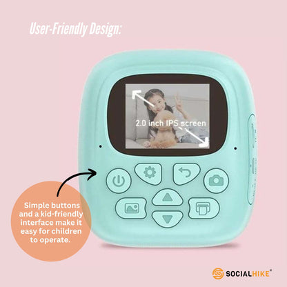 Kids Rechargeable Instant Print Camera Blue - Digital Thermal Photo Video MP3