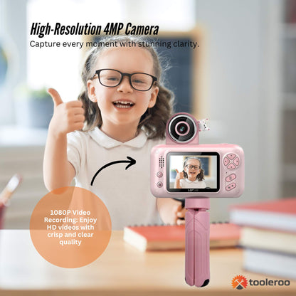 Kids HD Digital Camera Pink - Children's Selfie Photo Video 2.4 Inch Screen