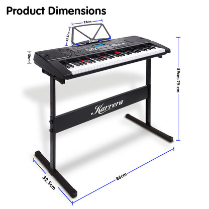 Karrera 61 Keys Electronic LED Keyboard Piano with Stand - Black