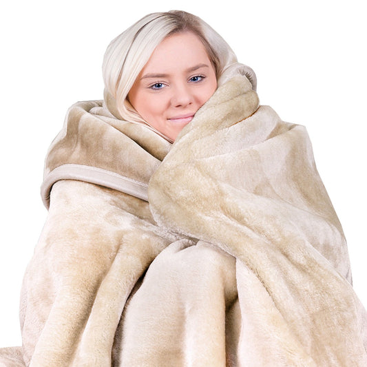 Laura Hill 800-gsm Faux Mink Throw Rug Blanket Queen Size Double-sided Large 220 X 240cm Heavy - Cream