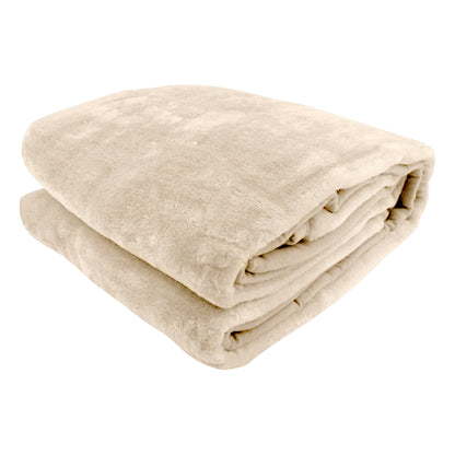 Laura Hill 800-gsm Faux Mink Throw Rug Blanket Queen Size Double-sided Large 220 X 240cm Heavy - Cream