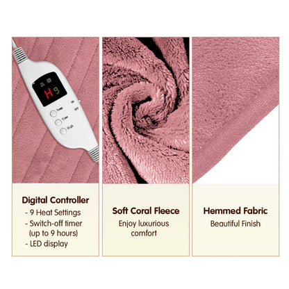 Laura Hill Heated Electric Blanket Throw Rug Coral Warm Fleece Pink