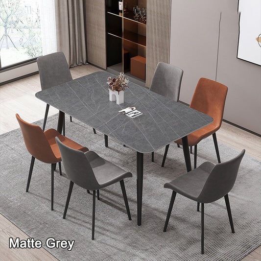 120x60cm Matte Grey Minimalist Slate Kitchen Dining Table Marble Lunch Dinner Table Solid Metal Legs