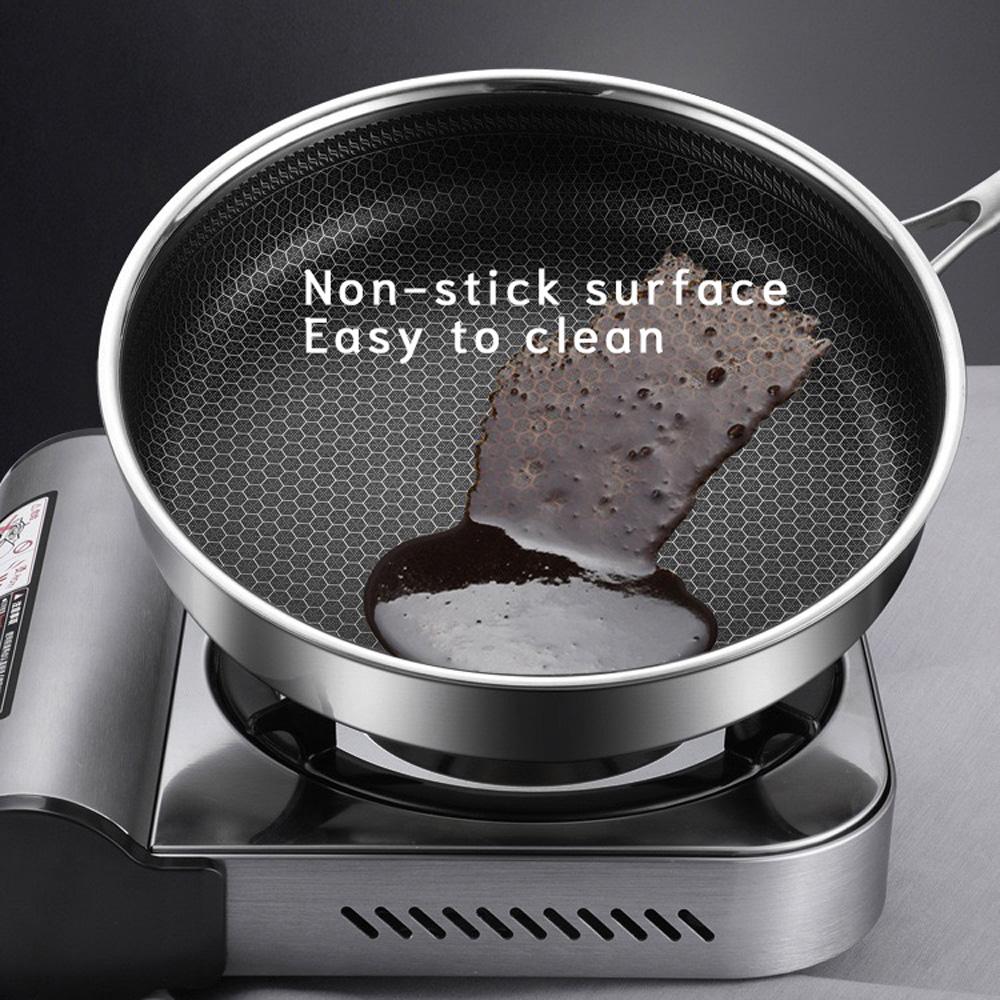 304 Stainless Steel Frying Pan Non-Stick Cooking Frypan Cookware 28cm Honeycomb Double Sided without lid