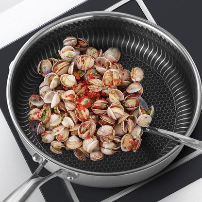 304 Stainless Steel Frying Pan Non-Stick Cooking Frypan Cookware 28cm Honeycomb Double Sided without lid