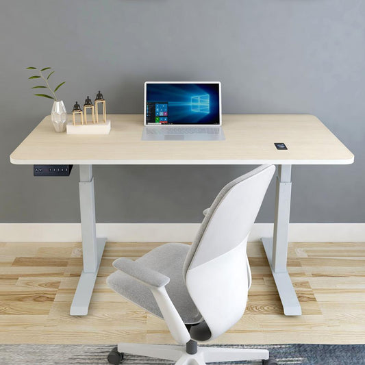 160cm Standing Desk Height Adjustable Sit Stand Motorised Grey Dual Motors Frame Maple Top