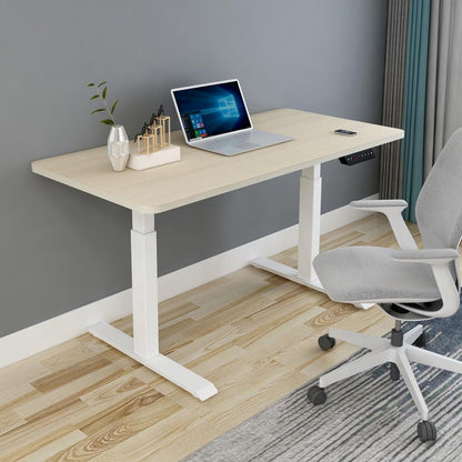 160cm Standing Desk Height Adjustable Sit Stand Motorised Grey Dual Motors Frame Maple Top