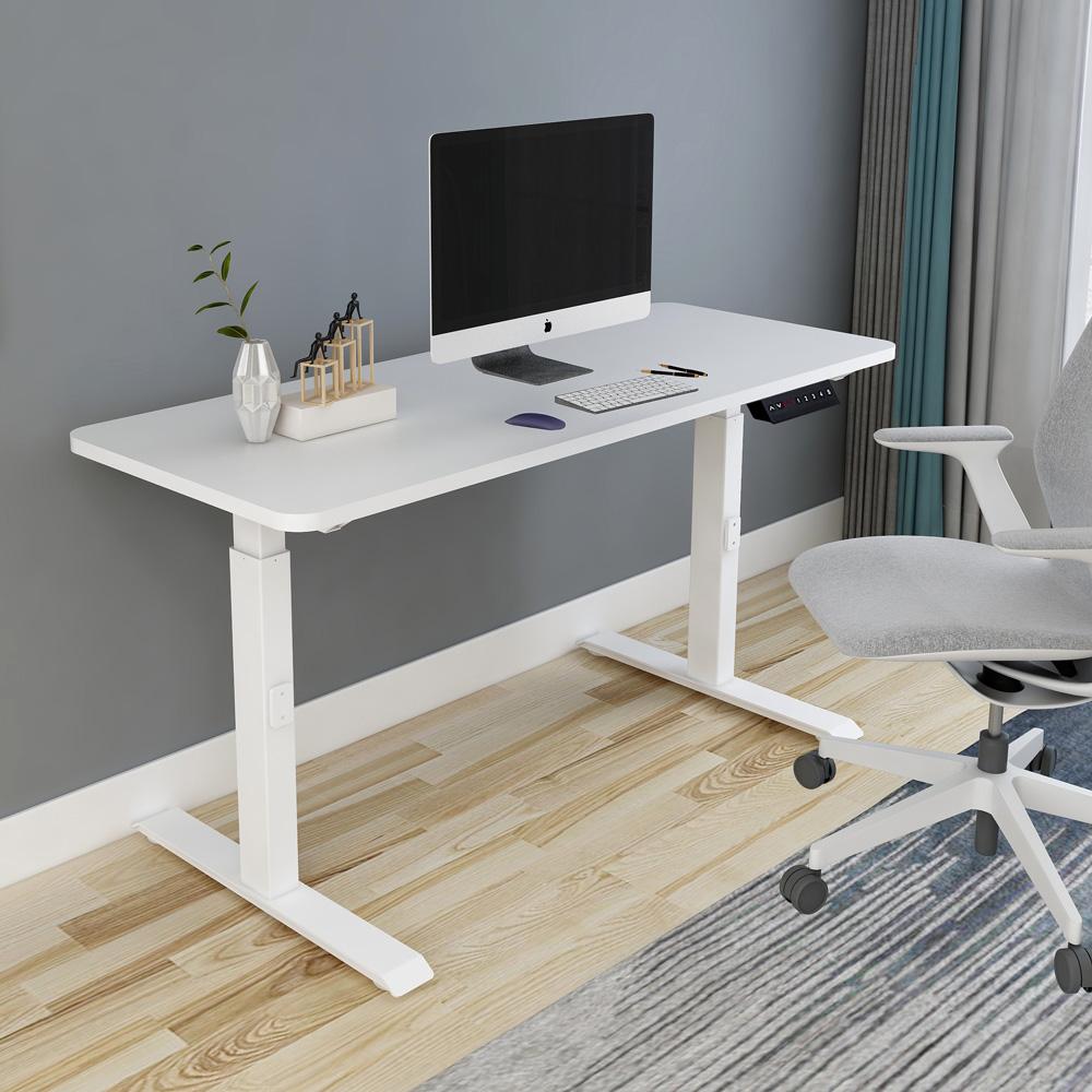 160cm Standing Desk Height Adjustable Sit Stand Motorised Grey Dual Motors Frame Maple Top