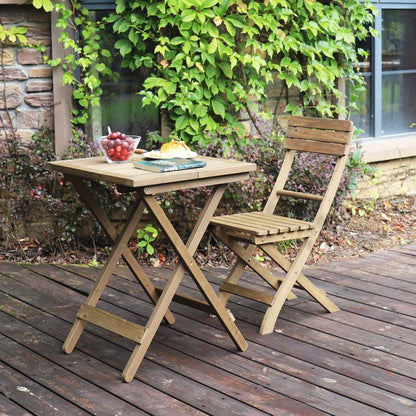 2xBackChair Folding Bistro Set Solid Fir Wood Chair Garden Outdoor Lounge