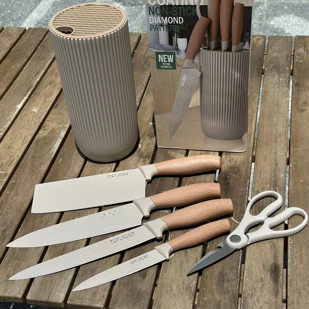 6-Piece Kitchen Knife Set Non-Stick Stainless Steel Blades with Universal Knife Block