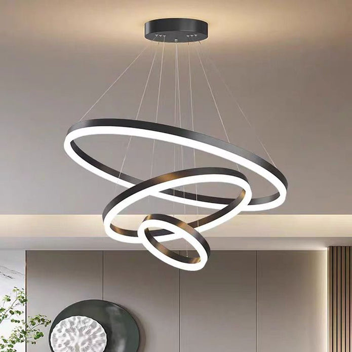 Black 5 Rings Minimalist LED Pendant Light Adjustable Circular Chandelier