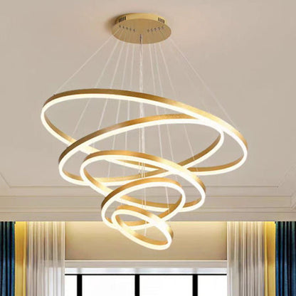 Gold 5 Rings Minimalist LED Pendant Light Adjustable Circular Chandelier