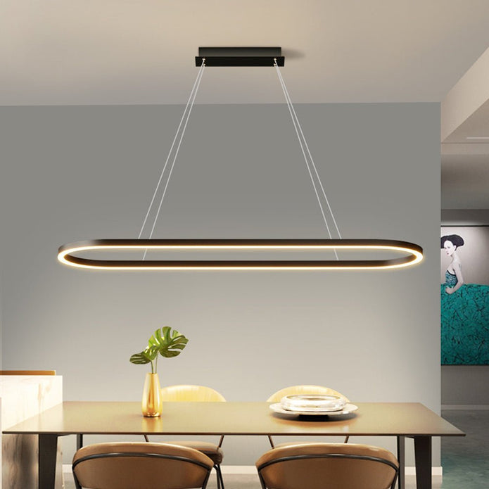 Modern Minimalist Oval Pendant Light Adjustable LED Chandelier Black