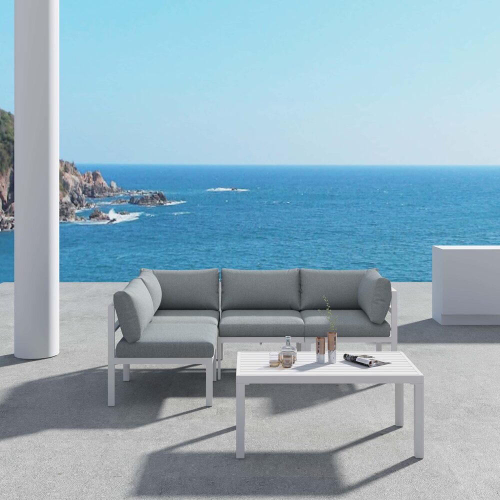 Outdoor White Modern 5 Piece Lounge Set