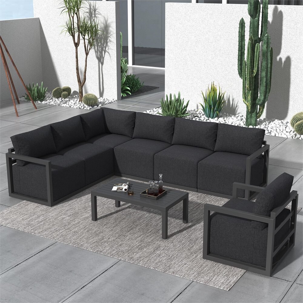 Alfresco 7-Seat Garden Lounge Set – Charcoal Grey