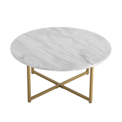 White Marble Effect Round Coffee Table with Gold Legs