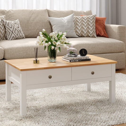 Sleek Natural Wood Rectangle Coffee Table