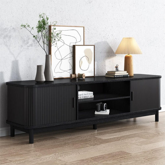 160cm Entertainment Unit Ribbed Black