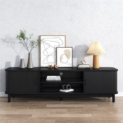 160cm Entertainment Unit Ribbed Black