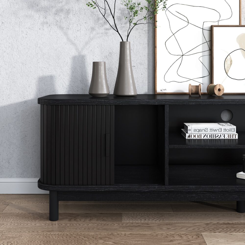 160cm Entertainment Unit Ribbed Black