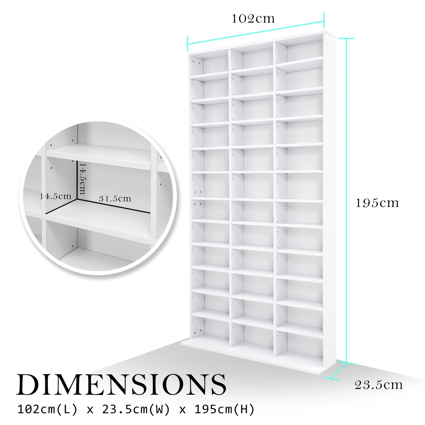 Adjustable Shelves CD DVD Bluray Media Book Storage Cupboard WHITE