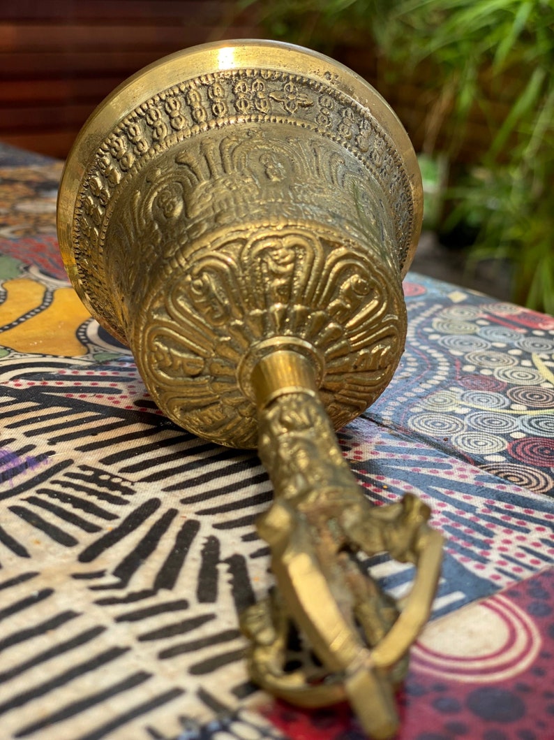 Brass Bell 6 inch Buddhist Nepal Tibetan Prayer Bell Meditation Stress Relief or Sound Therapy