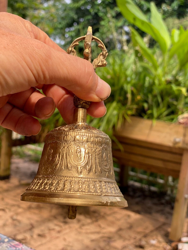 Brass Bell 6 inch Buddhist Nepal Tibetan Prayer Bell Meditation Stress Relief or Sound Therapy