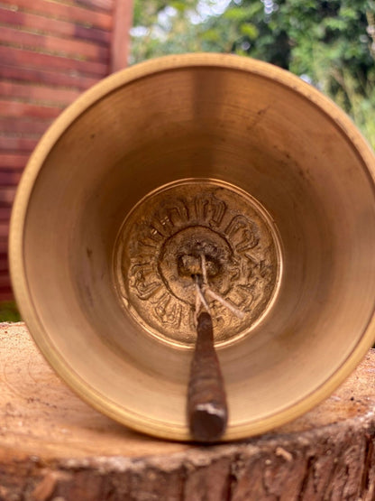 Brass Bell 6 inch Buddhist Nepal Tibetan Prayer Bell Meditation Stress Relief or Sound Therapy