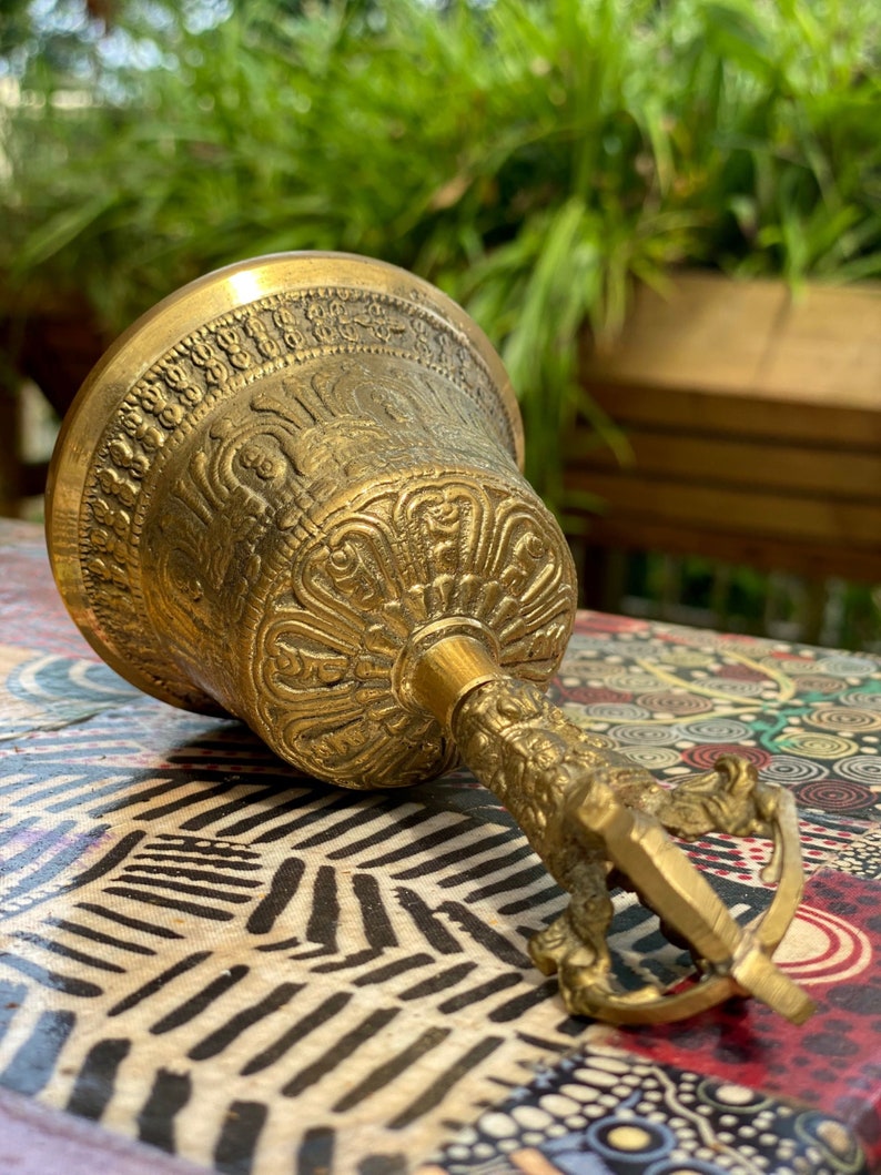 Brass Bell 6 inch Buddhist Nepal Tibetan Prayer Bell Meditation Stress Relief or Sound Therapy