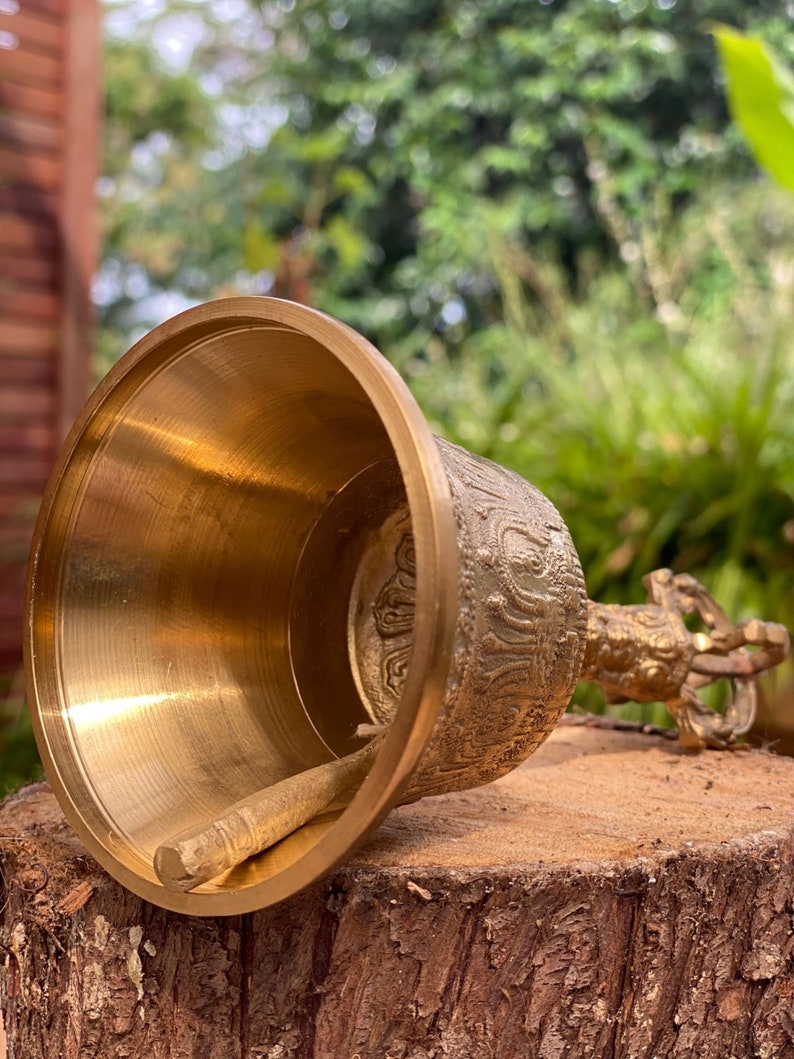 Brass Bell 6 inch Buddhist Nepal Tibetan Prayer Bell Meditation Stress Relief or Sound Therapy