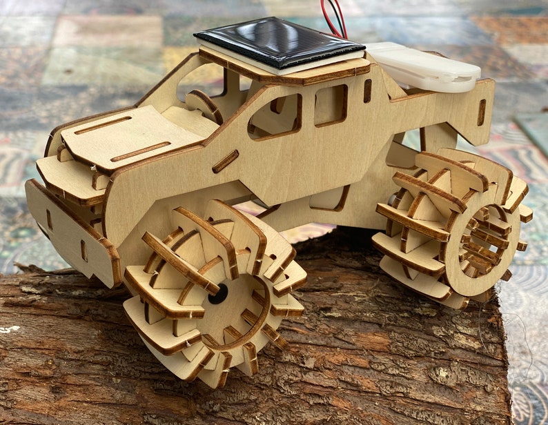 Model car 3D Ply Wood puzzle- Build and Paint your own 4 x 4 Truck Car craft kit with MOTOR (solar or battery)