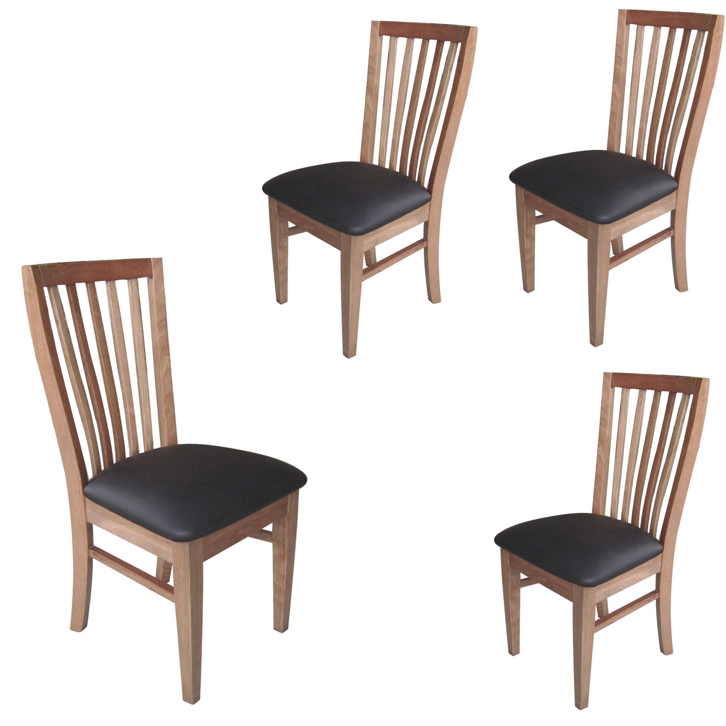 Fairmont 4pc Set Dining Chair PU Leather Seat Slat Back Solid Oak Timber Wood