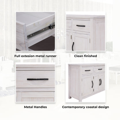 Foxglove Buffet Table 158cm 4 Door 3 Drawer Solid Mt Ash Timber Wood - White