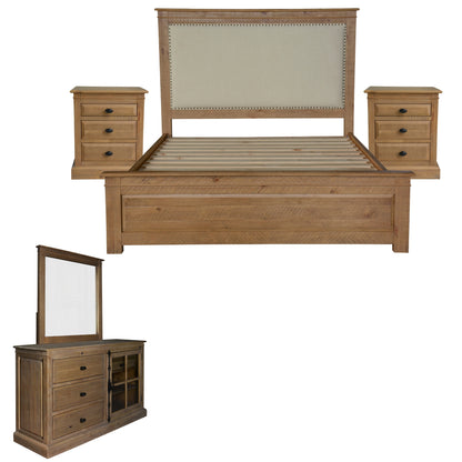 Jade 5pc King Bed Suite Bedside Dresser Bedroom Furniture Package - Natural