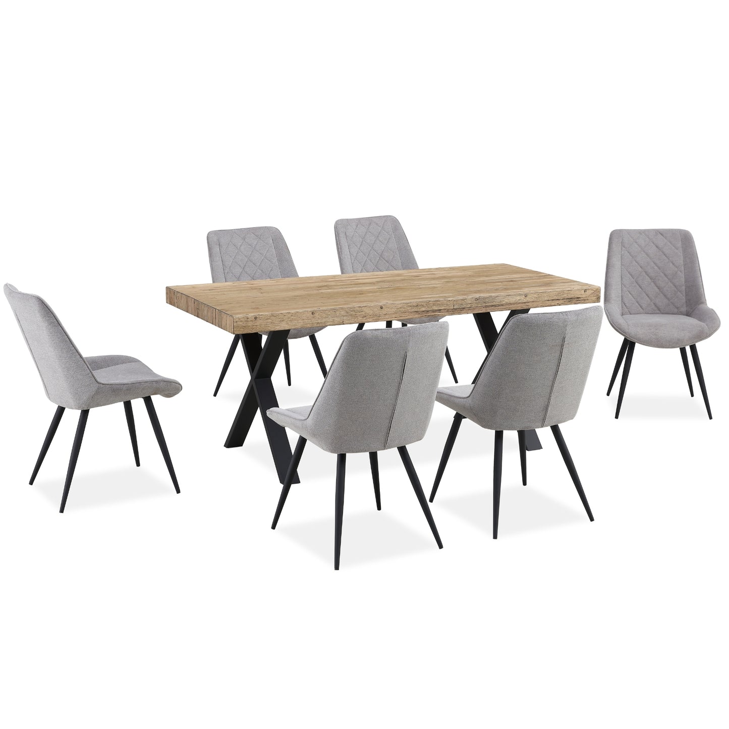 Helenium Dining Chair Set of 4 Fabric Seat with Metal Frame - Granite