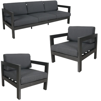 Outie 3pc Set 1+1+3 Seater Outdoor Sofa Lounge Aluminium Frame Charcoal