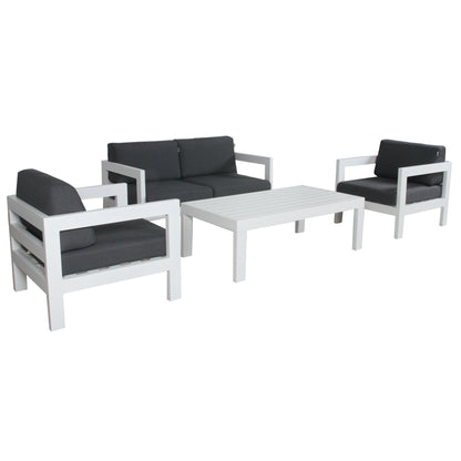 Outie 4pc Set 1+1+2 Seater Outdoor Sofa Lounge Coffee Table Aluminium White