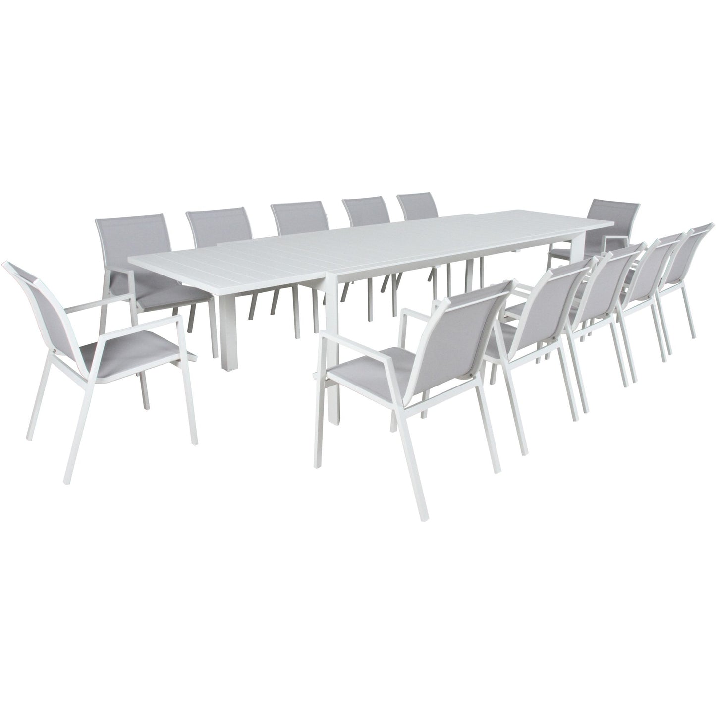 Iberia 13pc 230-345cm Aluminium Outdoor Extensible Dining Table Chair White